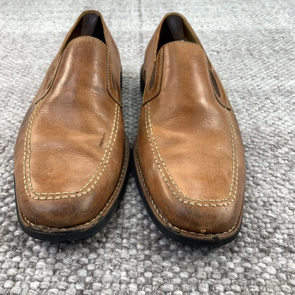 Sandro Moscoloni Slip On Loafers Mens 10D Tan Leather Square Moc Toe Brazil